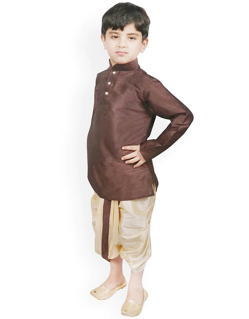 Brown Kurta Dhoti Dhupion Silk Closure View