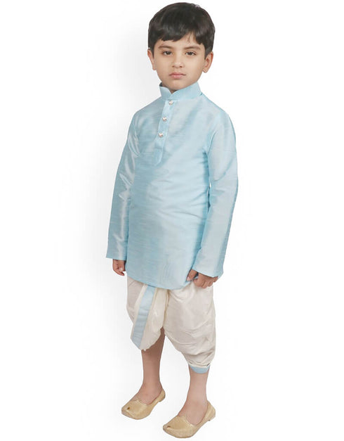 Sky Blue Kurta Dhoti Dhupion Silk Closure View