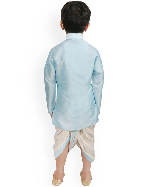 Sky Blue Kurta Dhoti Dhupion Silk Closure View
