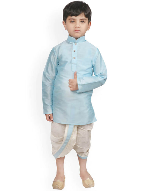 Sky Blue Kurta Dhoti Dhupion Silk