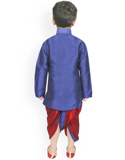 Blue Kurta Dhoti Dhupion Silk Closure View