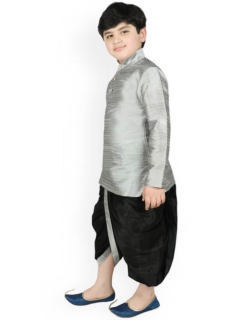 Gray Kurta Dhoti Dhupion Silk Closure View