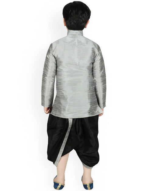 Gray Kurta Dhoti Dhupion Silk Closure View