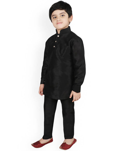 Black Kurta Pajama Dhupion Silk Closure View