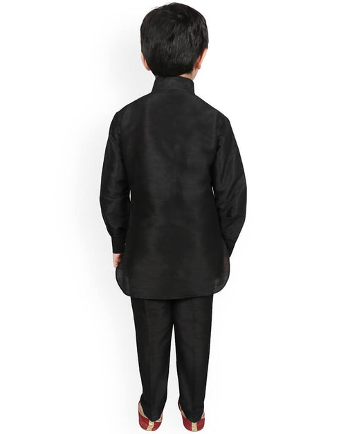 Black Kurta Pajama Dhupion Silk Closure View