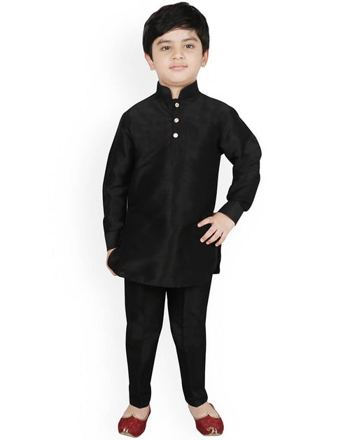 Black Kurta Pajama Dhupion Silk