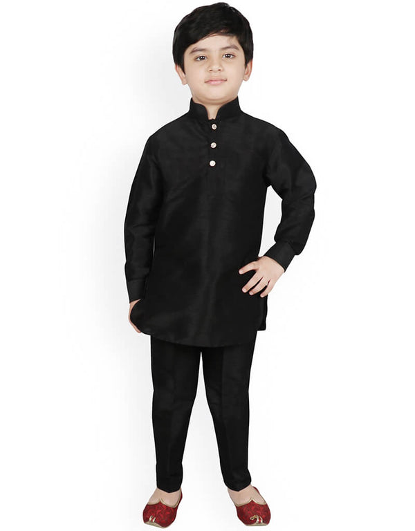 Black Kurta Pajama Dhupion Silk