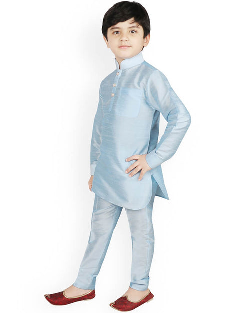 Sky Blue Kurta Pajama Dhupion Silk Closure View