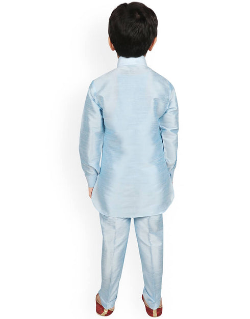 Sky Blue Kurta Pajama Dhupion Silk Closure View