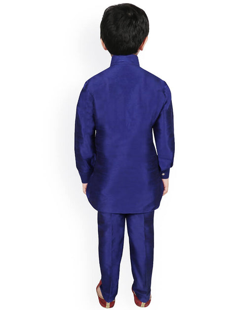 Blue Kurta Pajama Dhupion Silk Closure View