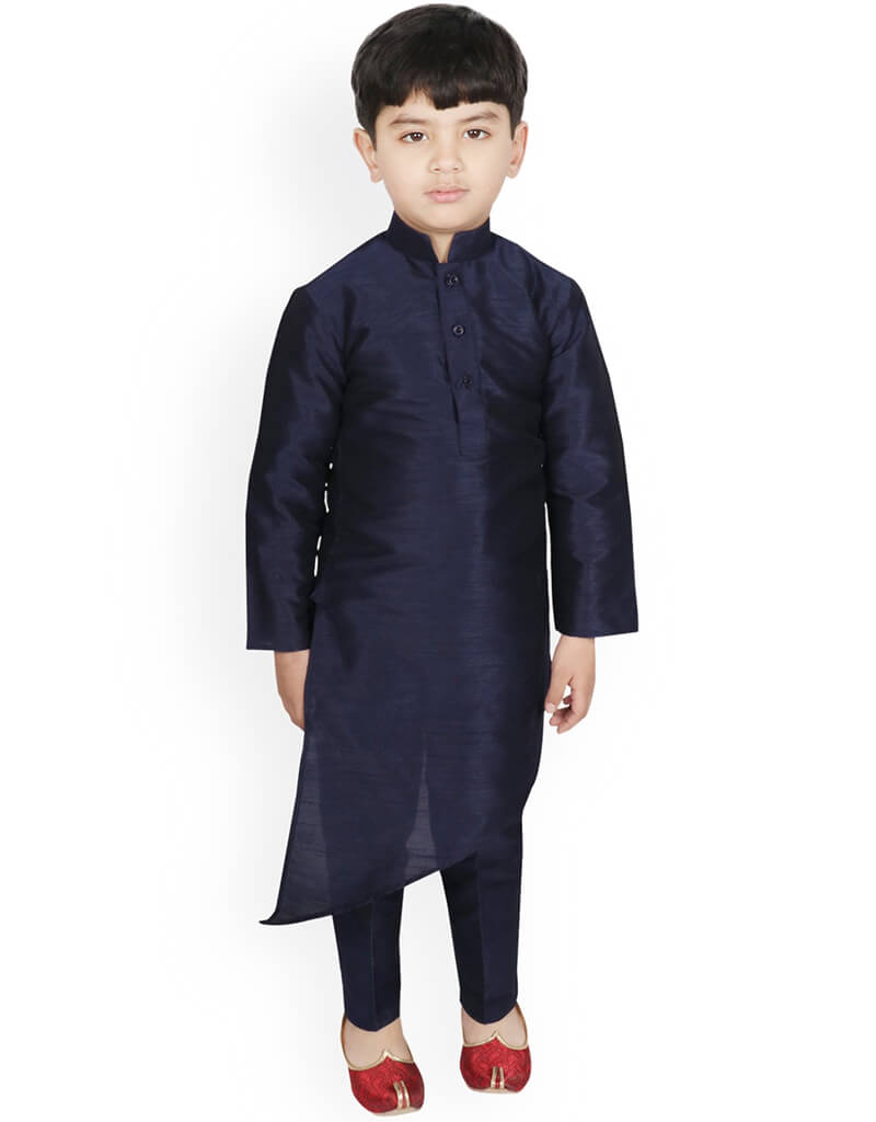 Navy Blue Kurta Dhoti Dhupion Silk main image 1