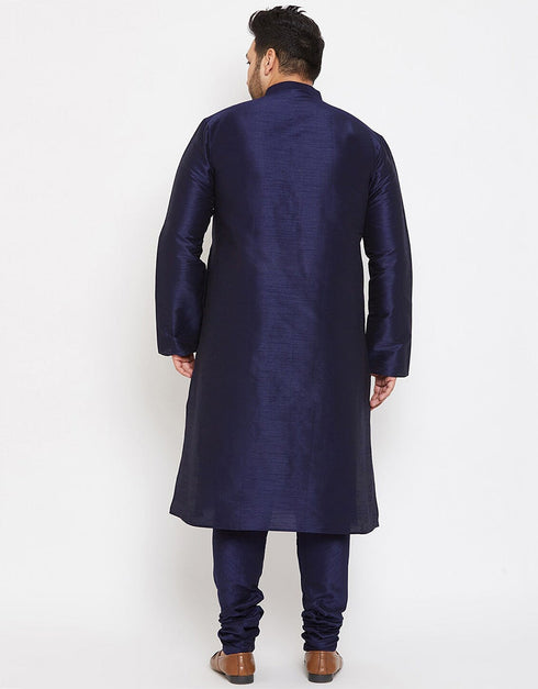 Navy Blue Kurta Dhupion Silk Payjama Closure View
