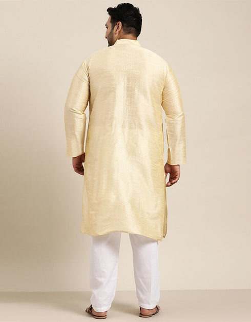 Cream Kurta Dhupion Silk Payjama Closure View