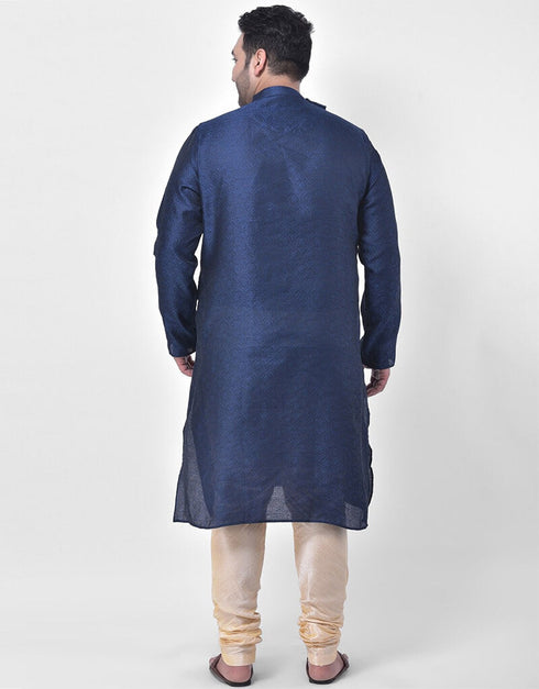 Navy Blue Kurta Dhupion Silk Chudidaar Closure View
