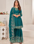 Rama Sharara style Salwar Suit Faux Georgette Salwar Kameez in Embroidery, Sequins & Lace Work
