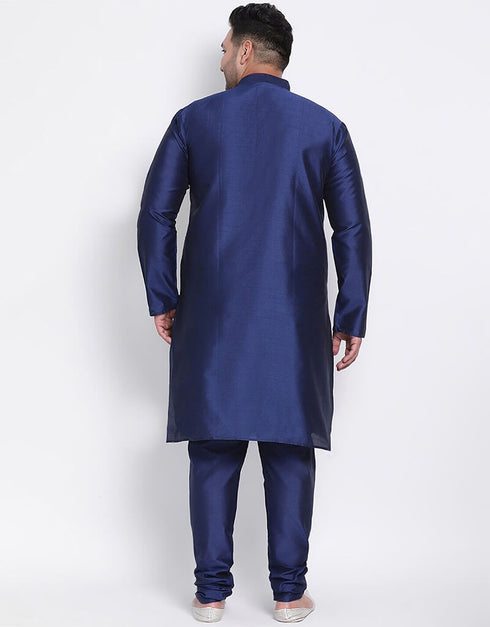 Navy Blue Kurta Dhupion Silk Chudidaar Closure View