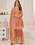 Beige Sharara style Salwar Suit Faux Georgette Salwar Kameez in Embroidery, Sequins & Lace Work