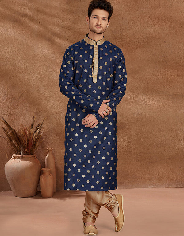 Navy Blue Kurta Cotton Print Churidar