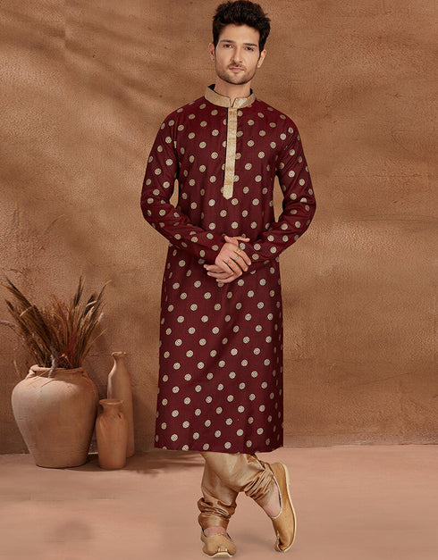 Marron Kurta Cotton Print Churidar