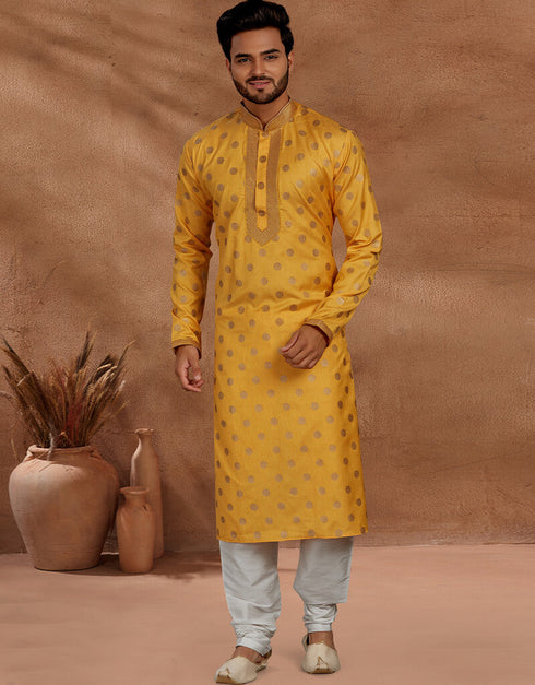 Yellow Kurta Cotton Print Churidar