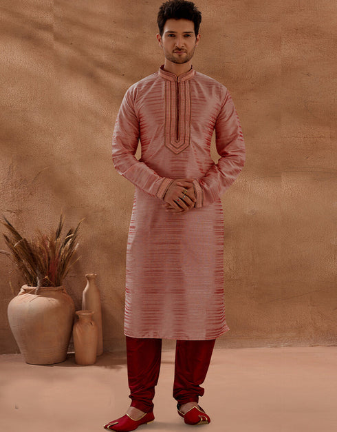 Light Rust Kurta Slub Silk Churidar