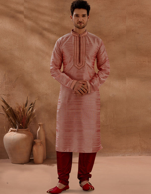 Light Rust Kurta Slub Silk Churidar
