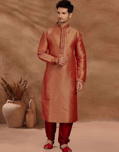 Rust Kurta Giccha Silk Churidar