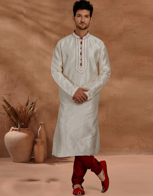 Cream Kurta Jaquard Churidar