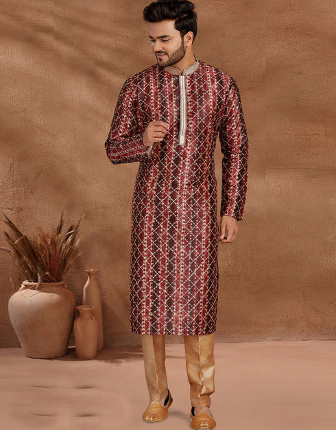 Marron Kurta Jaquard Churidar