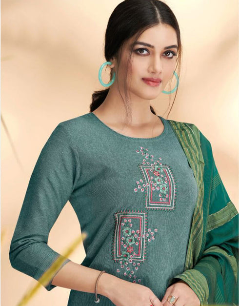 Blue Massert Cotton Pant Salwar Suit Closure View