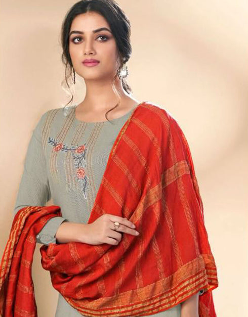 Grey Massert Cotton Pant Salwar Suit Closure View