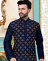 Navy Blue Kurta Dhupion Silk Chudidaar Closure View