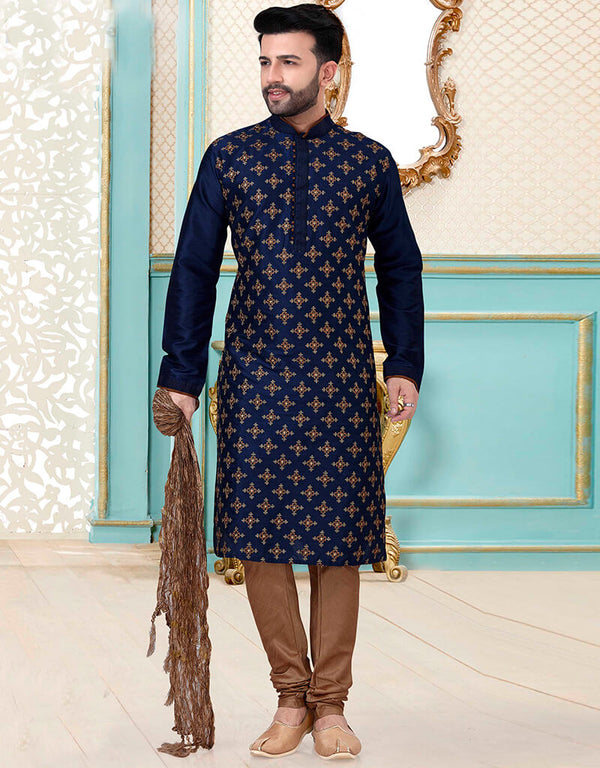 Navy Blue Kurta Dhupion Silk Chudidaar