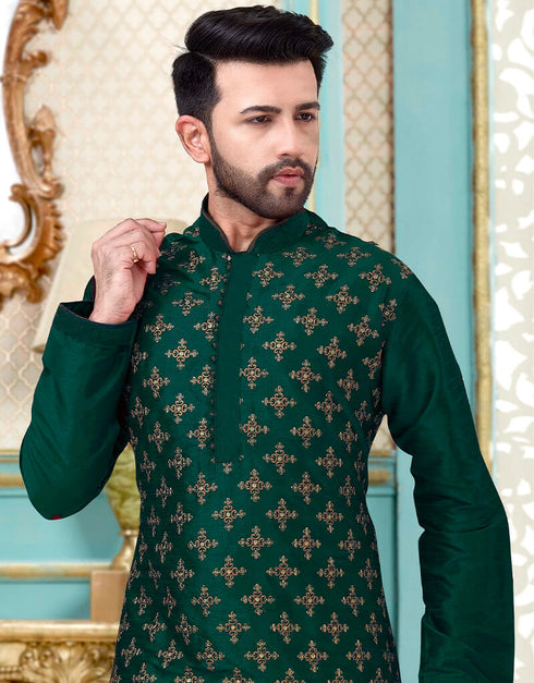 Rama Green Kurta Dhupion Silk Chudidaar Closure View