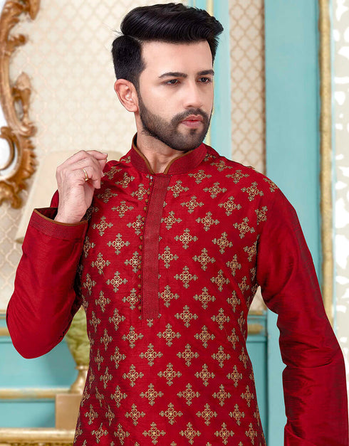 Red Kurta Dhupion Silk Chudidaar Closure View