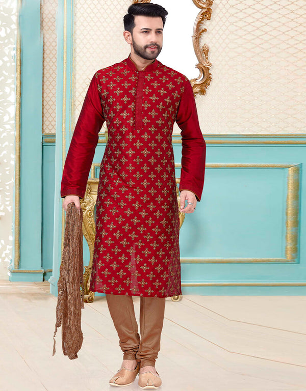 Red Kurta Dhupion Silk Chudidaar