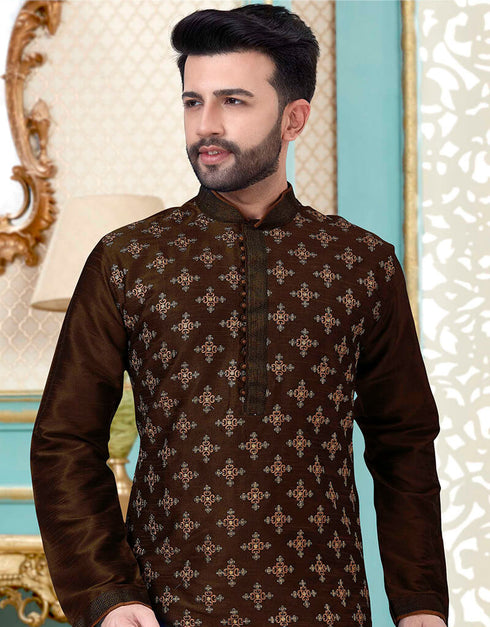 Brown Kurta Dhupion Silk Chudidaar Closure View