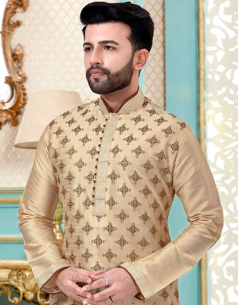 Cream Kurta Dhupion Silk Chudidaar Closure View