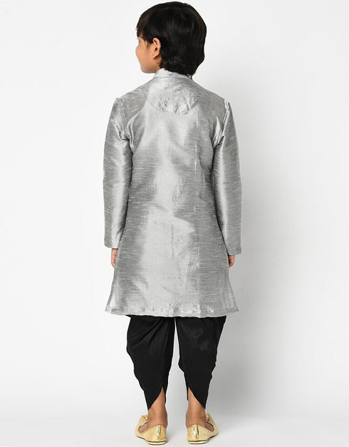 Gray Kurta Pajama Dhupion Silk Closure View