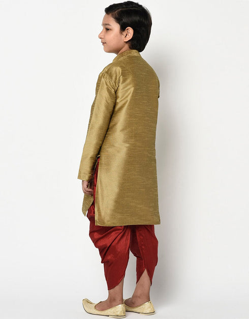 Gold Kurta Pajama Dhupion Silk Closure View