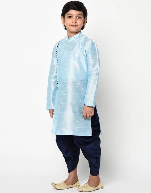 Sky Blue Kurta Pajama Dhupion Silk Closure View