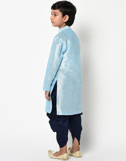 Sky Blue Kurta Pajama Dhupion Silk Closure View