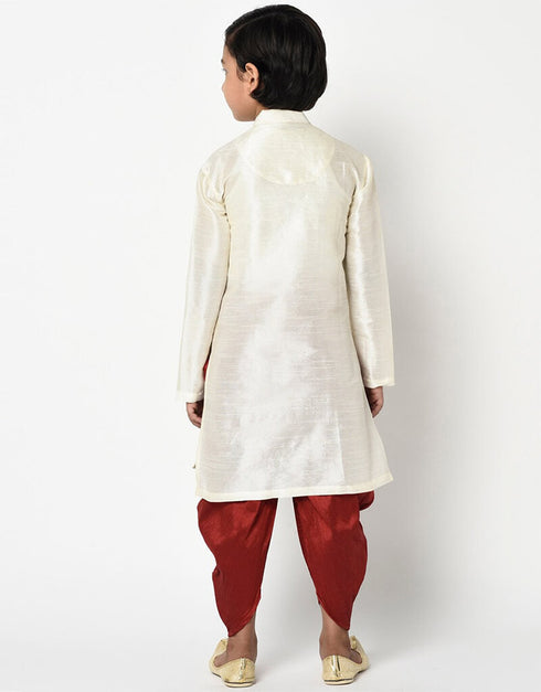 White Kurta Pajama Dhupion Silk Closure View