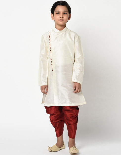 White Kurta Pajama Dhupion Silk