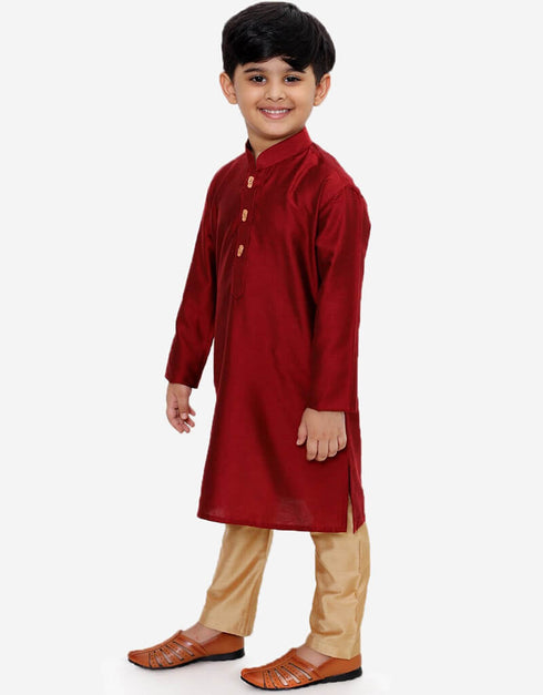 Maroon Kurta Pajama Dhupion Silk Closure View