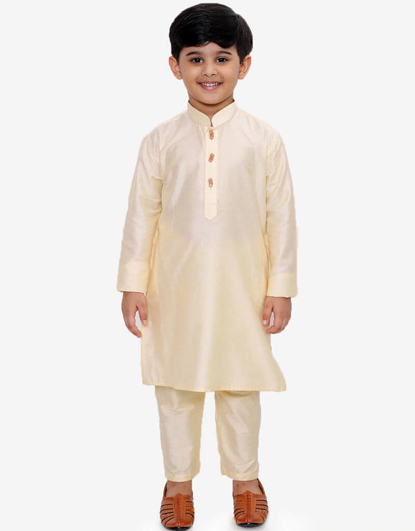 Cream Kurta Pajama Dhupion Silk