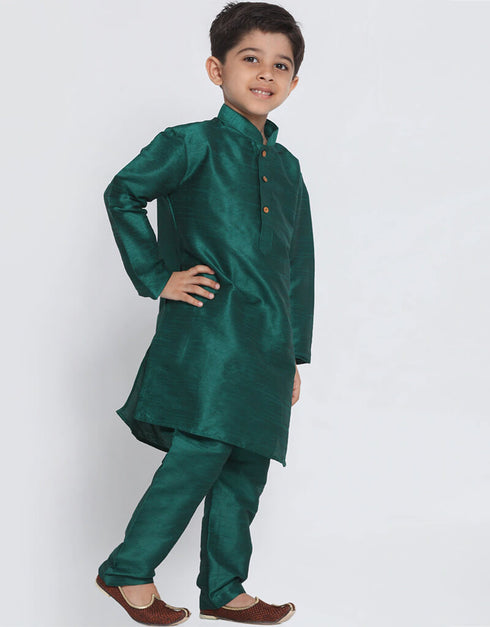 Teal Green Kurta Pajama Dhupion Silk Closure View