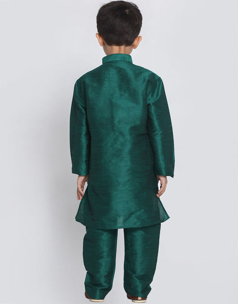 Teal Green Kurta Pajama Dhupion Silk Closure View