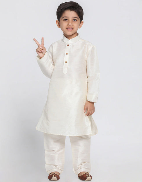 White Kurta Pajama Dhupion Silk Closure View