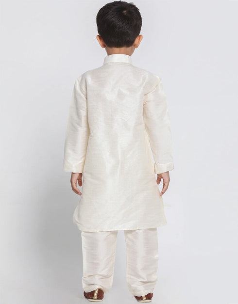 White Kurta Pajama Dhupion Silk Closure View